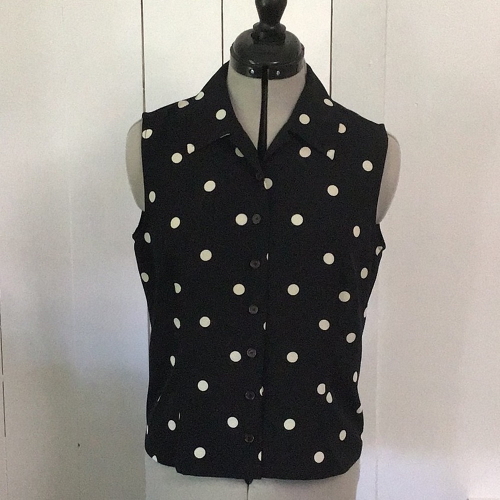 Black and off white polka dot sleeveless blouse S